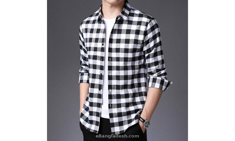 Black & White Small Check Shirt For Men
